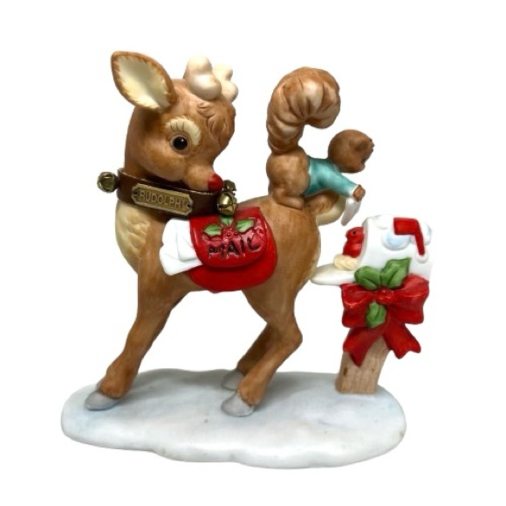 Vintage Robert L May Co Enesco Ceramic Rudolph the Red Nosed Reindeer Figurine